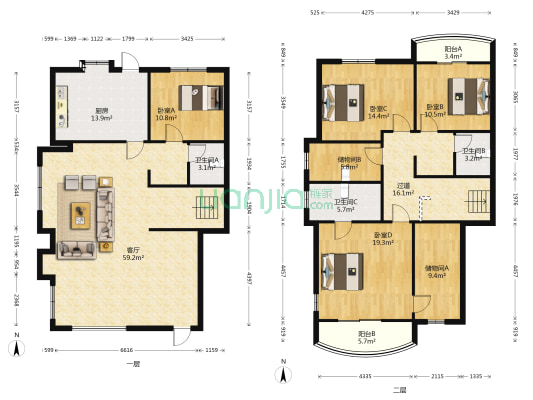 丽景花园 4室1厅3卫 211平方
