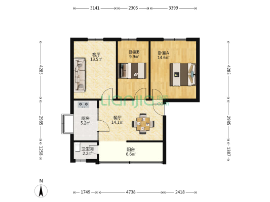 复江道124号 2室2厅1卫 75平方