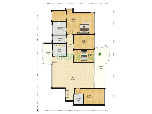 中海松湖林语 4室1厅3卫 170平方
