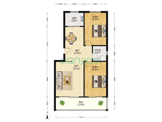 桃李园 2室2厅1卫 104平方