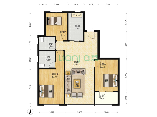 融创中心融宸 3室1厅2卫 135平方