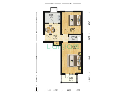 市政疗养院 2室1厅1卫 53平方