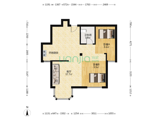 天赐椿城二期欢乐颂 2室1厅1卫 78平方