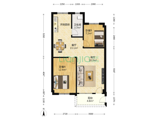 东城批发市场 2室2厅1卫 76平方
