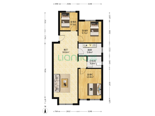 中海蓝庭 3室1厅1卫 99平方