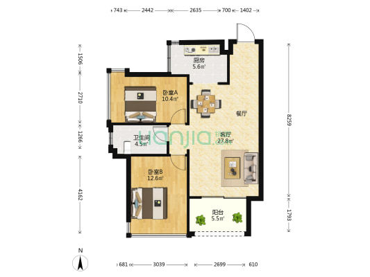隆源华府 2室1厅1卫 82平方
