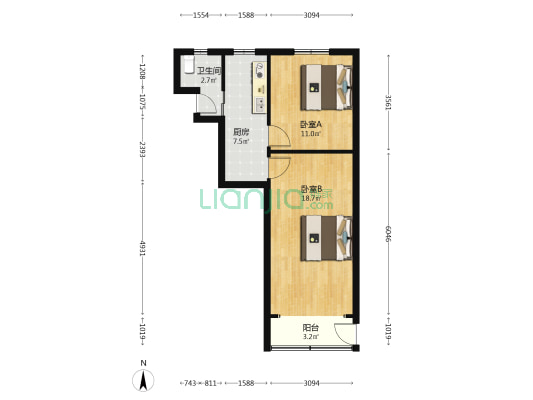 建国中路18弄 2室0厅1卫 52平方