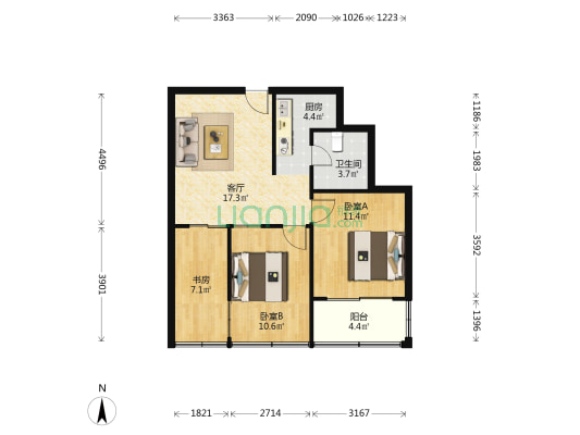 良缘公寓 3室1厅1卫 71平方