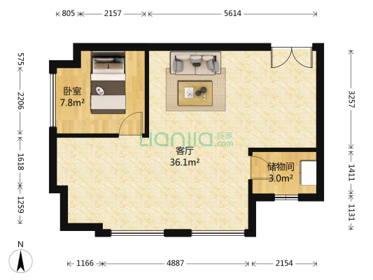 泰业北城广场 1室1厅0卫 77平方