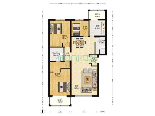 望馨花园 3室1厅2卫 126平方