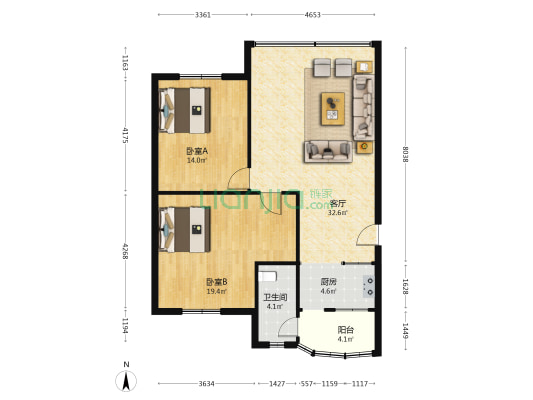 广场路6号 2室1厅1卫 150平方