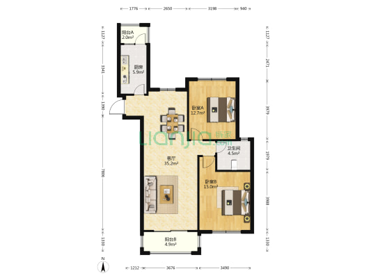 华源上海城 2室1厅1卫 116平方