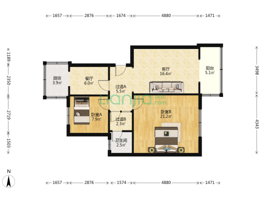 水利机械厂宿舍 2室2厅1卫 88平方