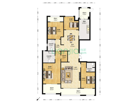 中海钱江湾 4室2厅3卫 179平方