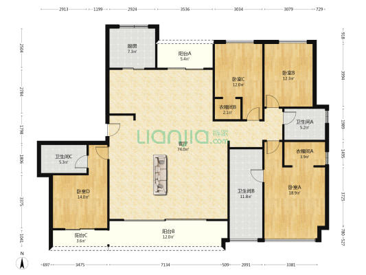 诚园三期 4室1厅3卫 220平方