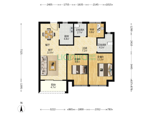 江悦蘭园 3室1厅2卫 97平方