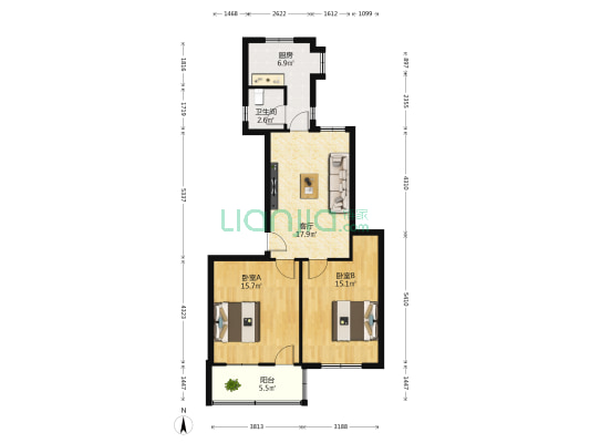 二轻大院 2室1厅1卫 76平方