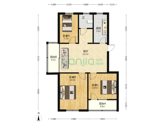 青丽阁 3室1厅1卫 92平方