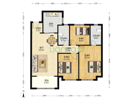 保利红岛湾北区 3室1厅2卫 127平方