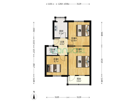 勤劳街甲院 3室0厅1卫 59平方