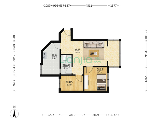 罗家碾街121号 2室1厅1卫 51平方