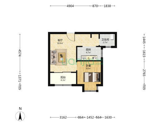 馨品嘉苑 1室1厅1卫 54平方