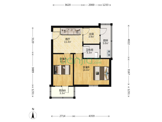 晋商小区 2室1厅1卫 59平方
