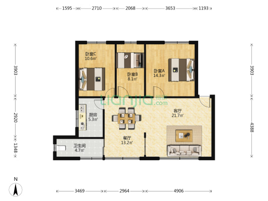 海口市琼山区司法局 3室2厅1卫 78平方