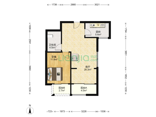 绿城玉兰花园 1室1厅1卫 72平方