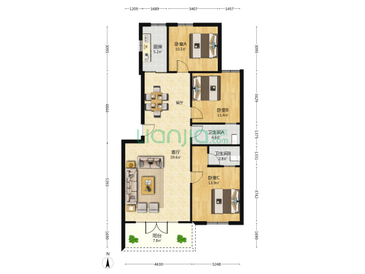 杜桥村（杜桥教师楼） 3室1厅2卫 129平方