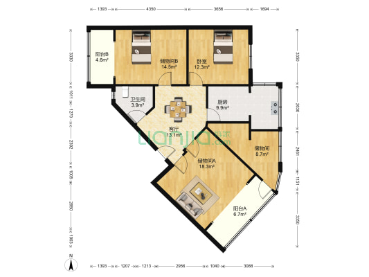 凌远花园 1室1厅1卫 103平方
