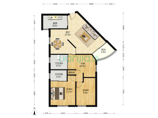 温富大厦 3室1厅2卫 101平方