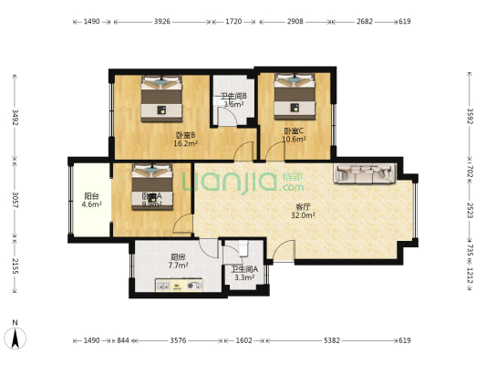 水城茗馨苑A区 3室1厅2卫 102平方