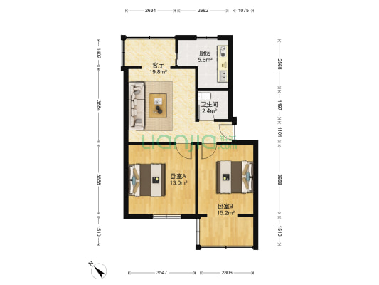 太升北路54号 2室1厅1卫 55平方