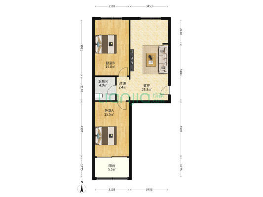 中国外运甘肃公司综合楼 2室1厅1卫 73平方