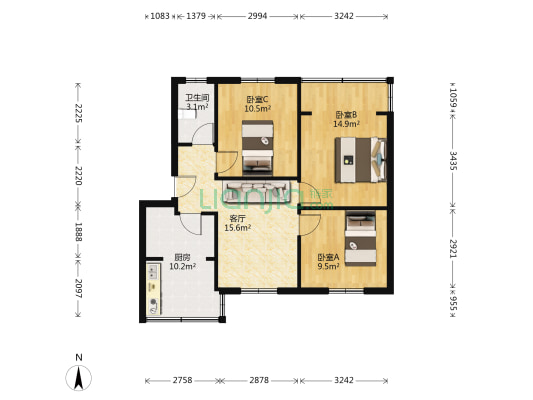 玉林西路13号 3室1厅1卫 69平方