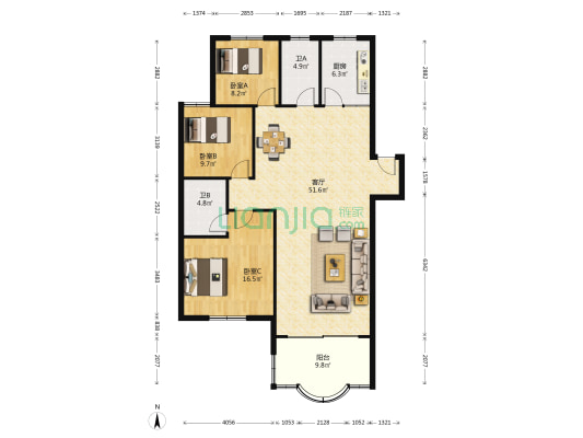水月林公寓 3室1厅2卫 130平方