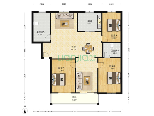 湾士岸四村 3室1厅2卫 149平方