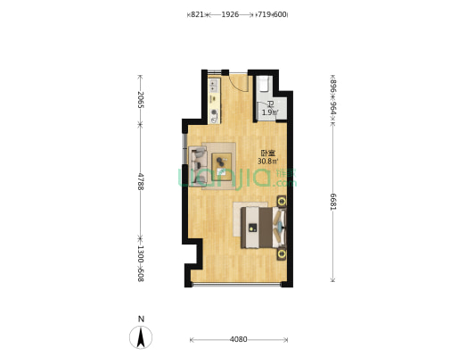 海珠新天地 1室0厅1卫 58平方