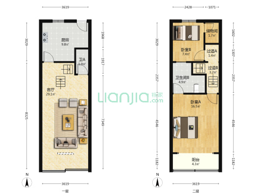 陕西南路232弄 2室1厅2卫 80平方