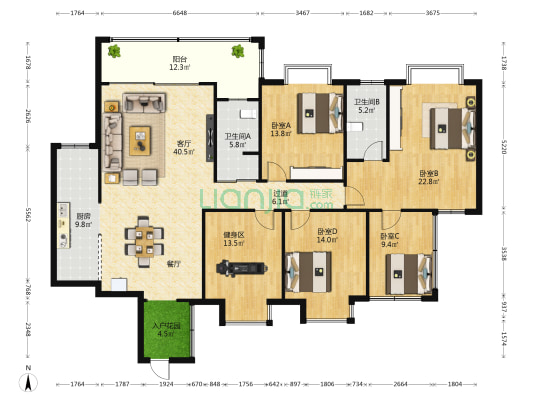浩天花园 4室1厅2卫 179平方
