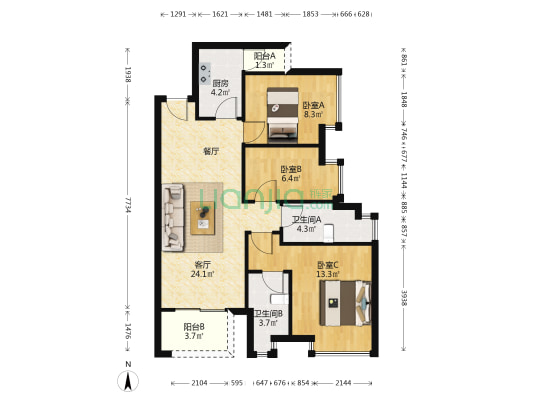 丰泰湾区风华世家 3室1厅2卫 89平方
