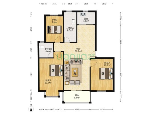 都市嘉源小区 3室1厅2卫 122平方