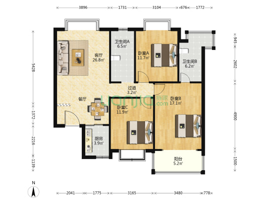 益安公寓 3室1厅2卫 120平方