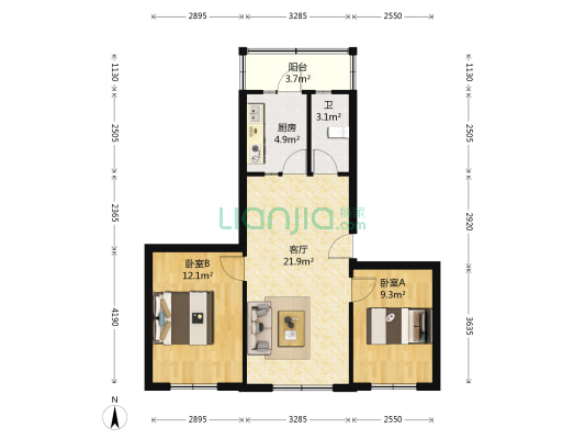 青年路教师住宅小区B区 2室1厅1卫 73平方