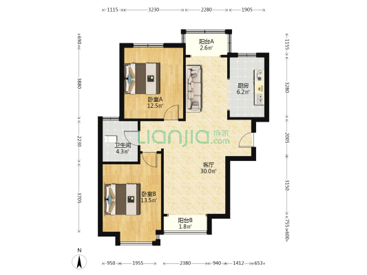 此房满二，南北通透，全明格局，毛坯房可随意装修-户型图