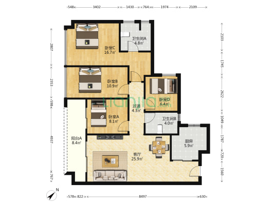 越秀星寰TOD 4室1厅2卫 112平方
