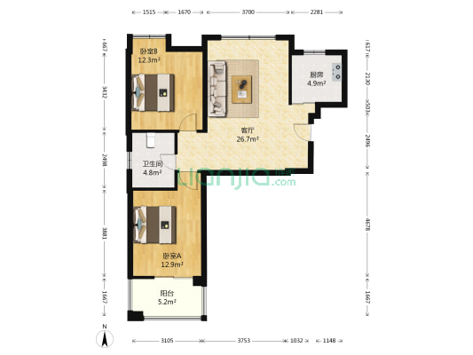 重汽嘉泽苑 2室1厅1卫 85平方