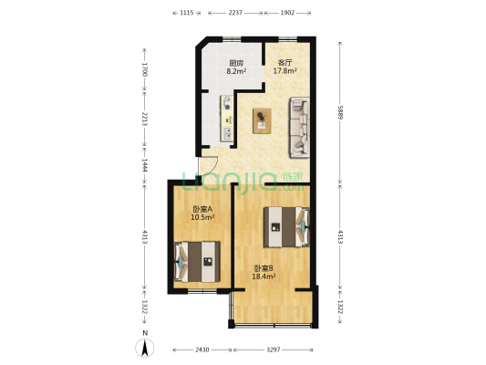毛纺小区襄棉家属院 2室1厅0卫 67平方