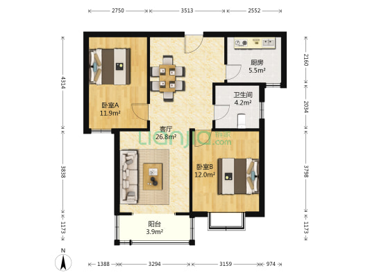 辉高宜辉现代城一期 2室1厅1卫 92平方